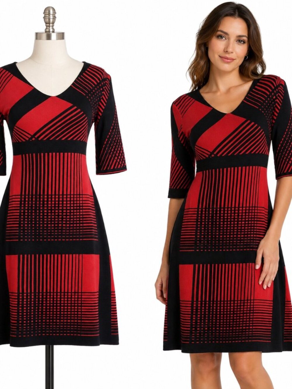 Sharon London Corsica Dress Size S Dark Academia Preppy Tartan Stretch Knit Chic
